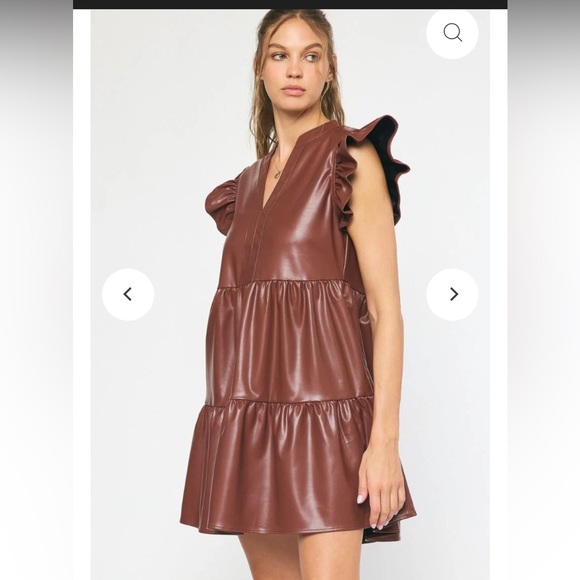 Entro Gliding Along Charlene Dress Chocolate Faux Leather Tiered Dress - Picture 16 of 16